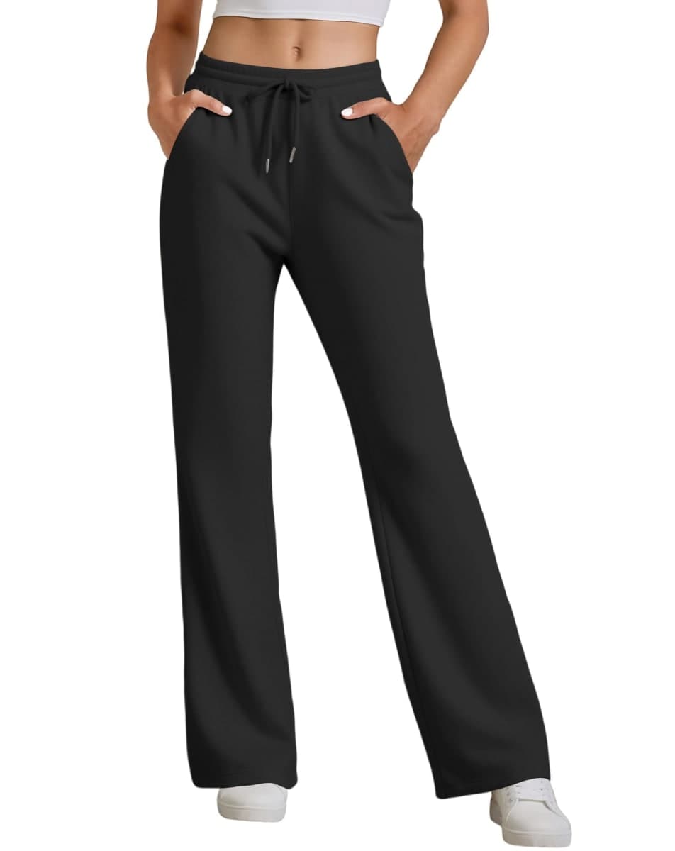 JEKAOYI Womens High Waisted Flared Sweatpants Drawstring Casual Lounge Lightweight Wide Leg Pants with Pockets, White, X-Small thumbnail 2