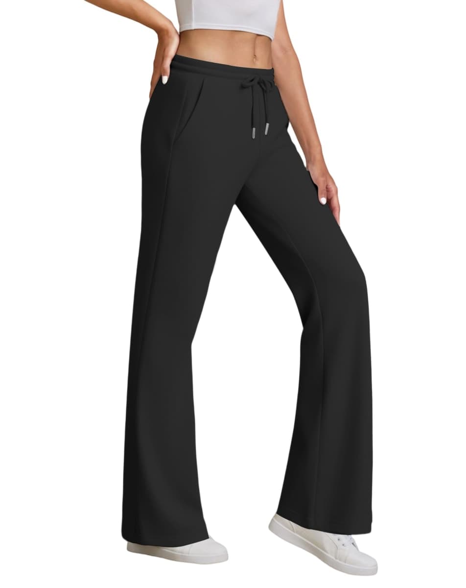 JEKAOYI Womens High Waisted Flared Sweatpants Drawstring Casual Lounge Lightweight Wide Leg Pants with Pockets, White, X-Small thumbnail 4