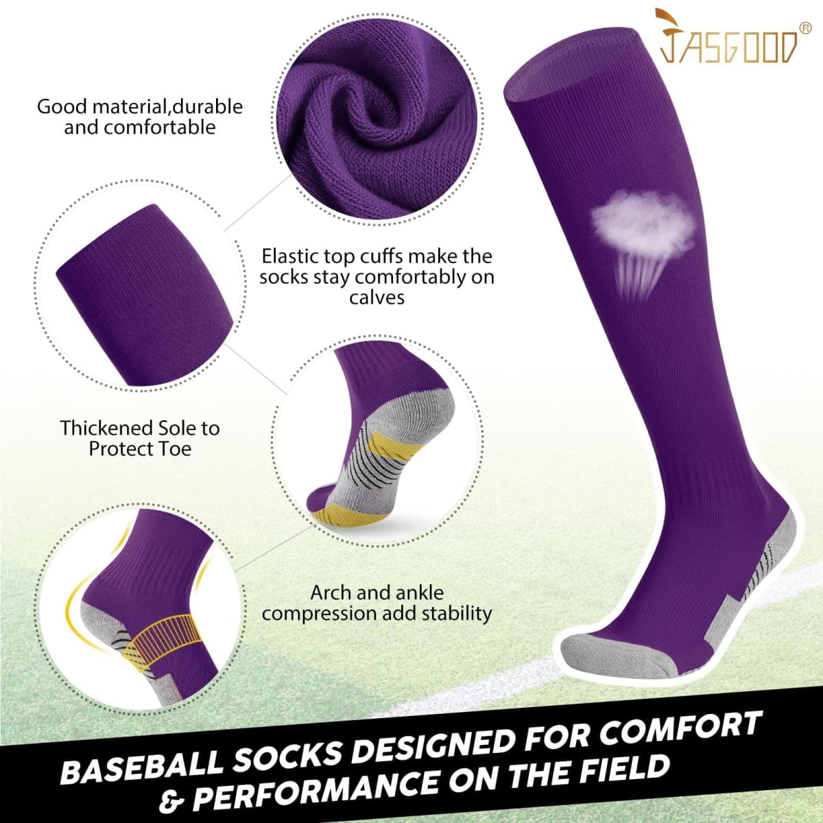 JASGOOD Baseball Socks and Belt Combo for Youth Adult Softball Socks and Elastic Belt for Boys Girls thumbnail 3