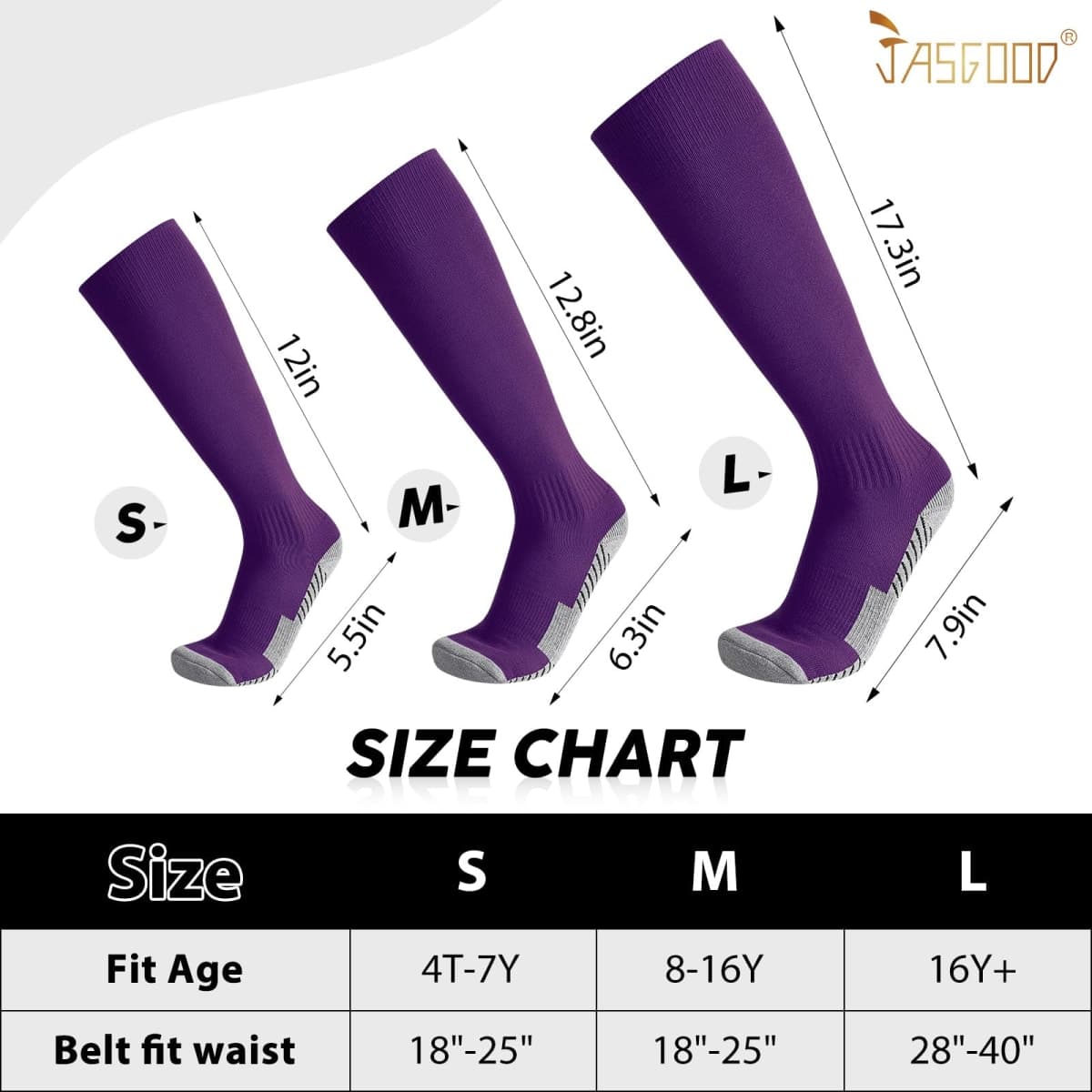 JASGOOD Baseball Socks and Belt Combo for Youth Adult Softball Socks and Elastic Belt for Boys Girls thumbnail 5