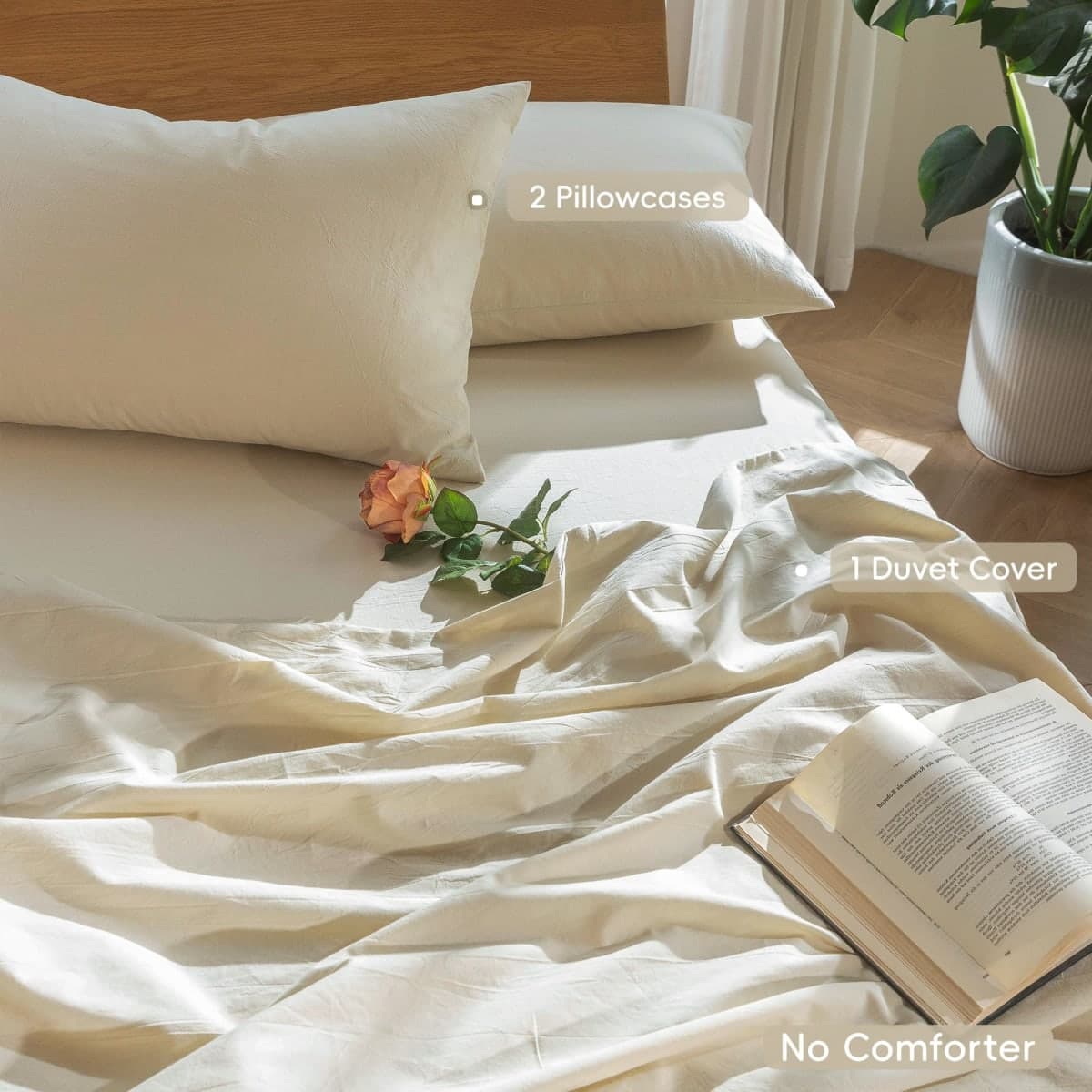 MooMee Duvet Cover Set 100% Washed Cotton Linen Like Queen thumbnail 2