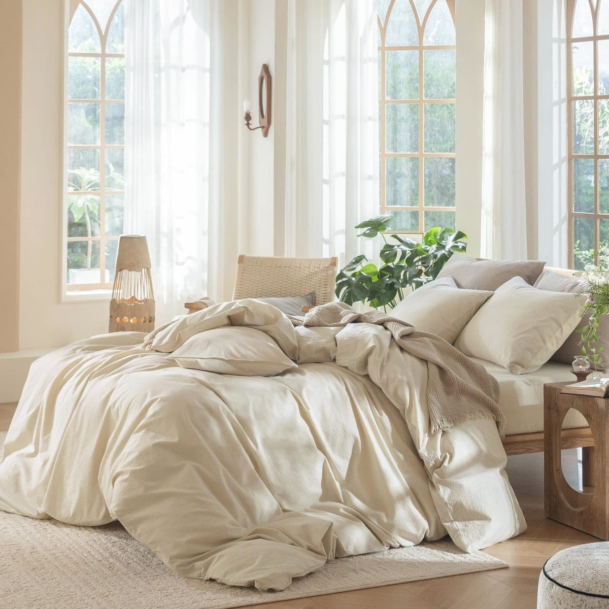 MooMee Duvet Cover Set 100% Washed Cotton Linen Like Queen thumbnail 3