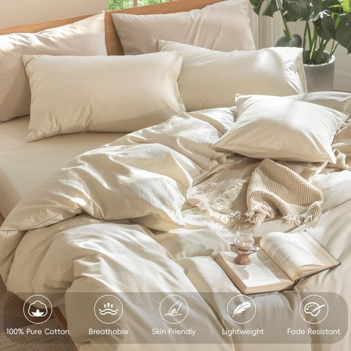 MooMee Duvet Cover Set 100% Washed Cotton Linen Like Queen thumbnail 4
