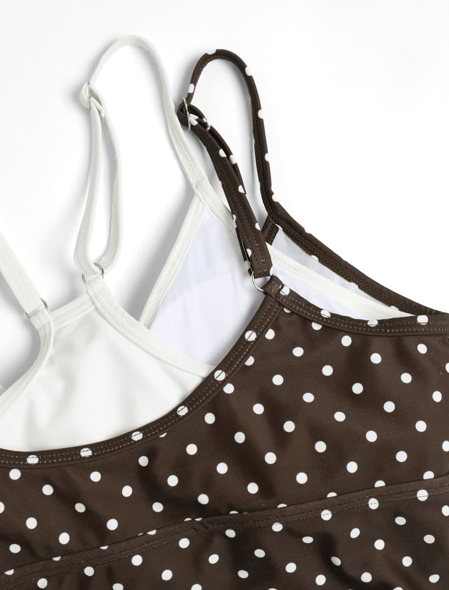 ZAFUL Women V Neck Bikini Set Double Straps Faux Two Piece Swimsuit Top Tie Side Cheeky Tankini Bathing Suit, 0-polka Dot, Large thumbnail 5