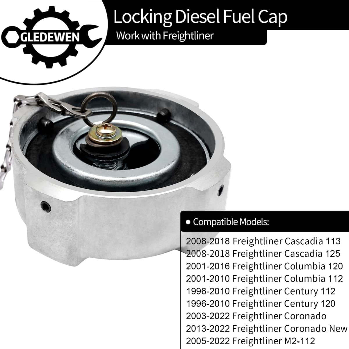 Locking Fuel Cap (2PCS), Compatible with 1996-2018 Freightliner Cascadia Columbia Century Coronado 1/4 Turn Lock Gas Cap, 3In Aluminum Diesel Fuel Tank Cap, W/Key | 03-37017-002 0337017002 600149 thumbnail 2