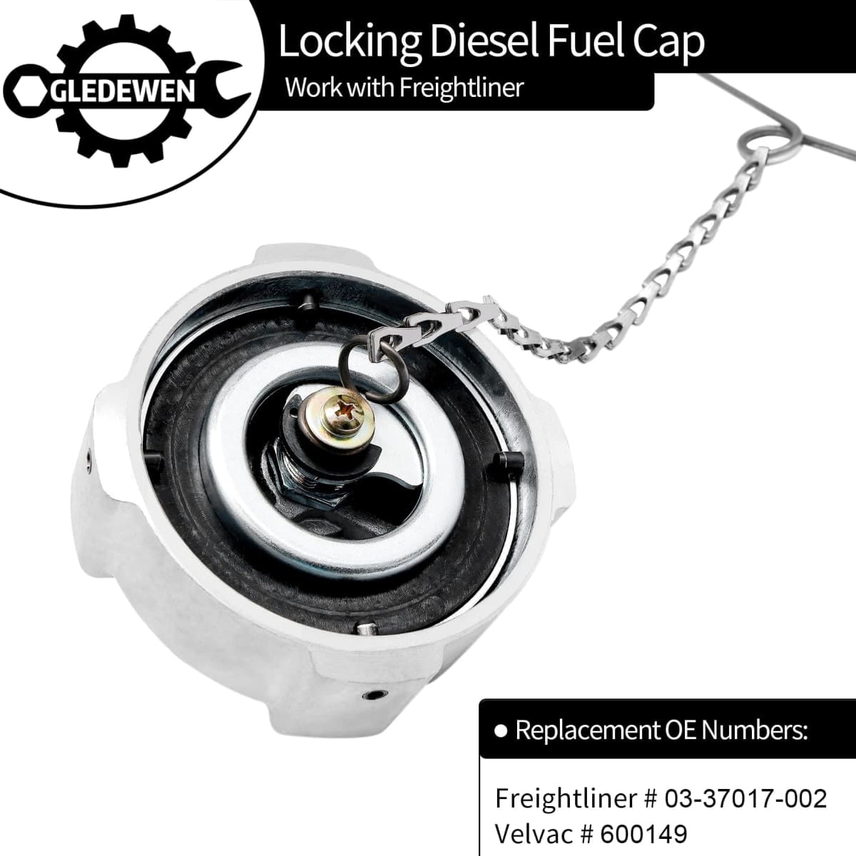 Locking Fuel Cap (2PCS), Compatible with 1996-2018 Freightliner Cascadia Columbia Century Coronado 1/4 Turn Lock Gas Cap, 3In Aluminum Diesel Fuel Tank Cap, W/Key | 03-37017-002 0337017002 600149 thumbnail 3