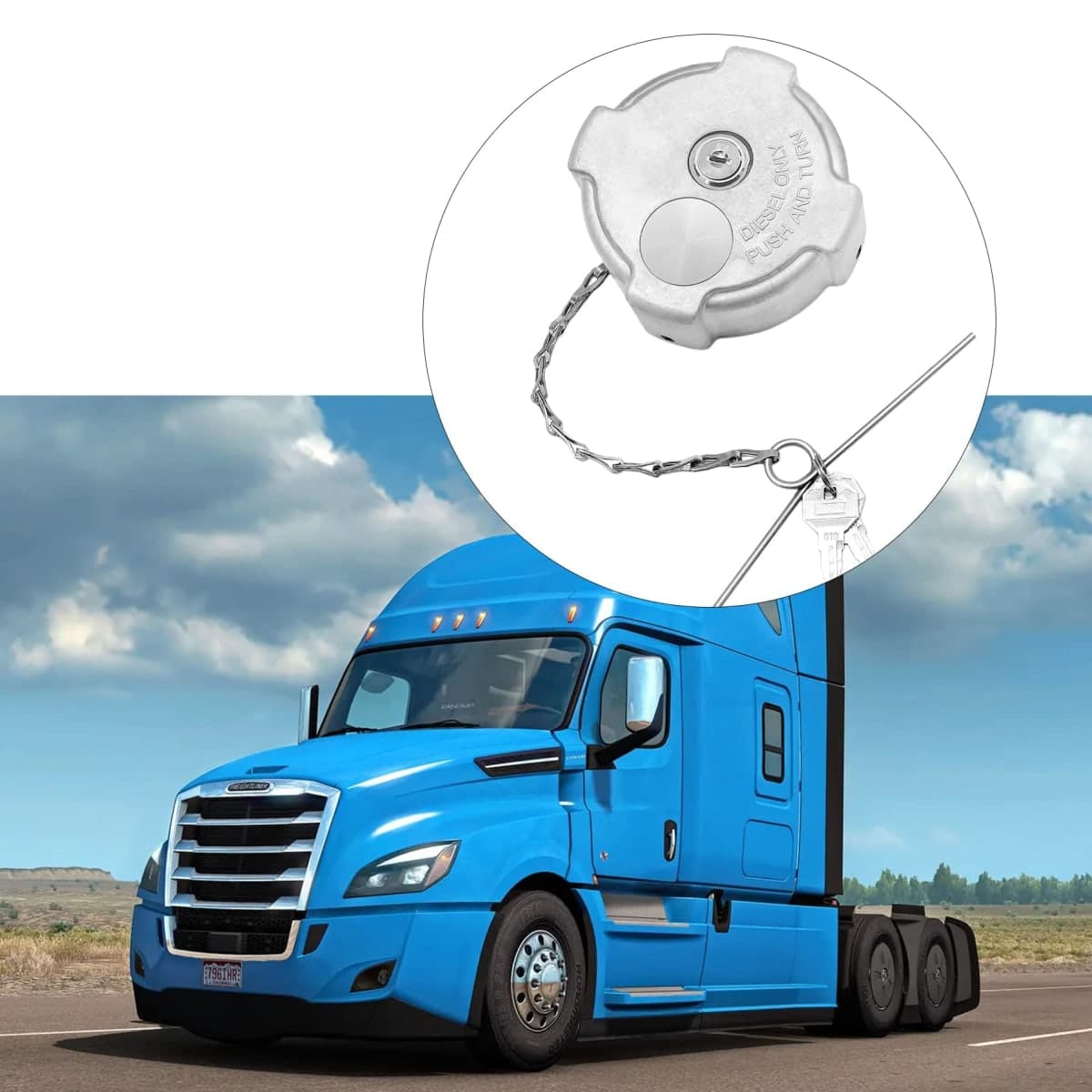 Locking Fuel Cap (2PCS), Compatible with 1996-2018 Freightliner Cascadia Columbia Century Coronado 1/4 Turn Lock Gas Cap, 3In Aluminum Diesel Fuel Tank Cap, W/Key | 03-37017-002 0337017002 600149 thumbnail 5