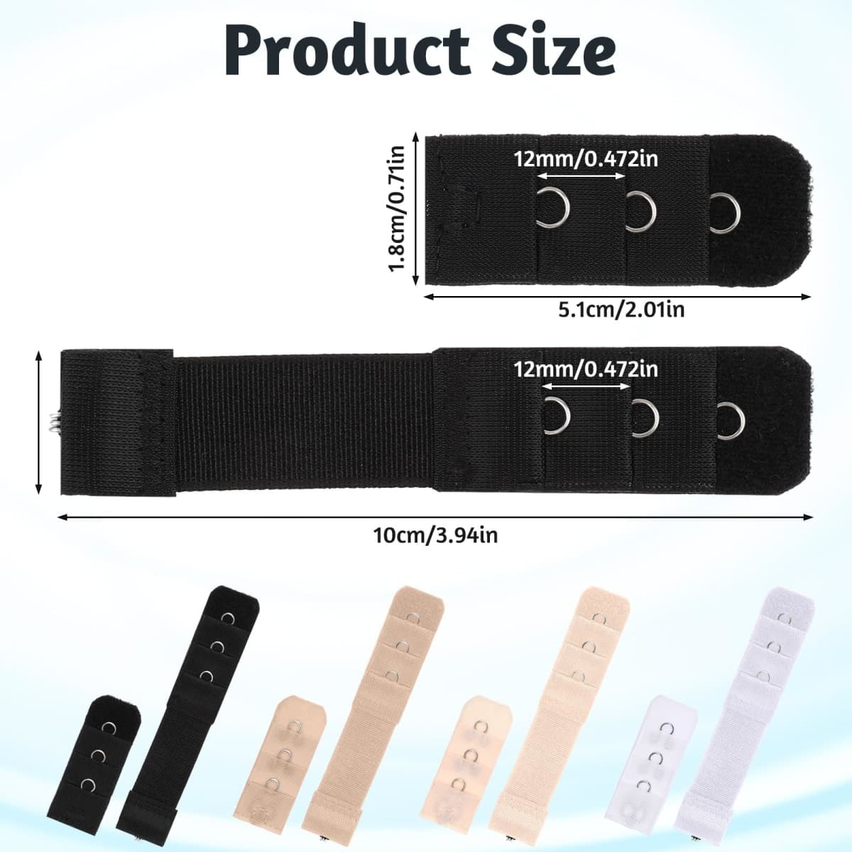 8 Pack Women's Bra Extenders, Flexible Bra Extender Strap 1 Hook 3 Rows Elastic Bra Extension Strap, Soft Stretchy Back Bra Extension Strap for Women, Black, White, Skin, Brown, Large thumbnail 2
