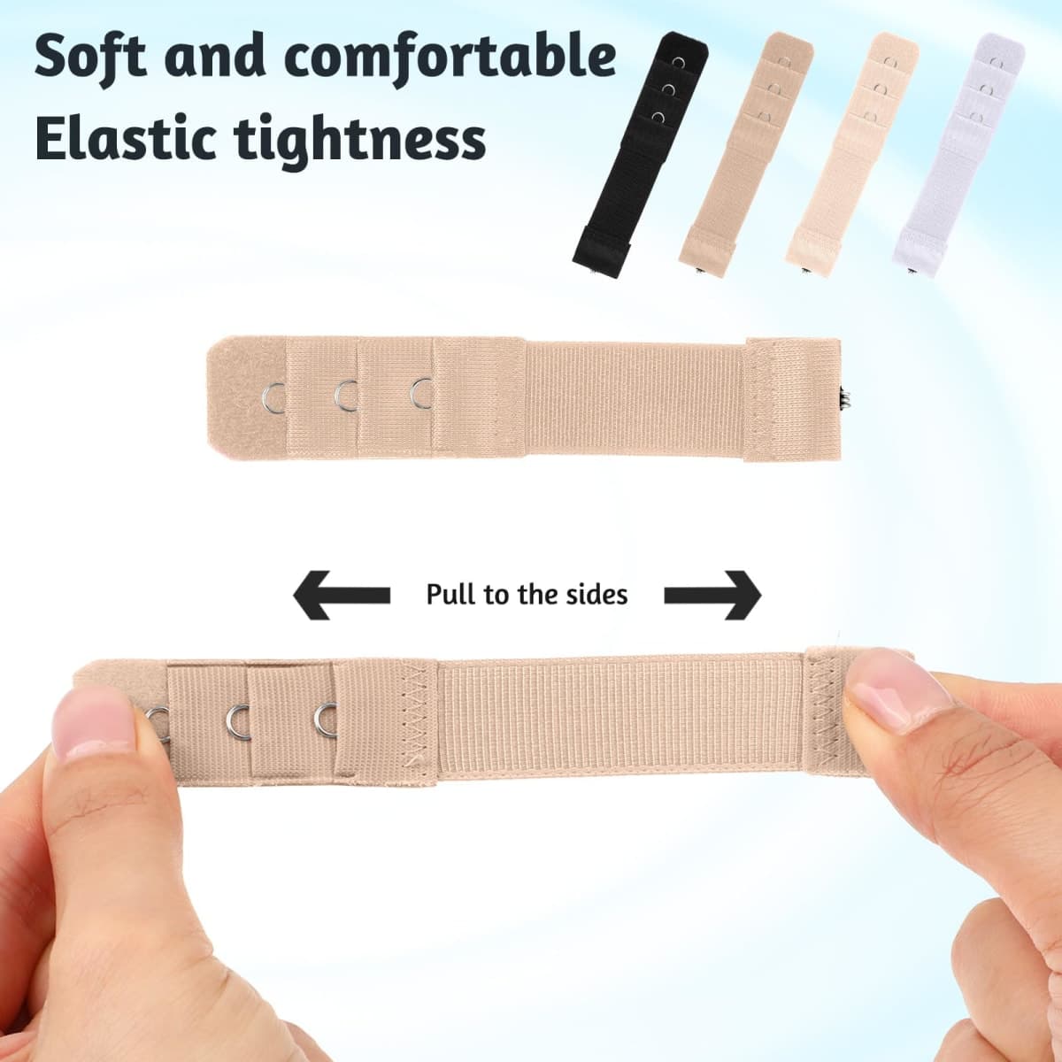 8 Pack Women's Bra Extenders, Flexible Bra Extender Strap 1 Hook 3 Rows Elastic Bra Extension Strap, Soft Stretchy Back Bra Extension Strap for Women, Black, White, Skin, Brown, Large thumbnail 3