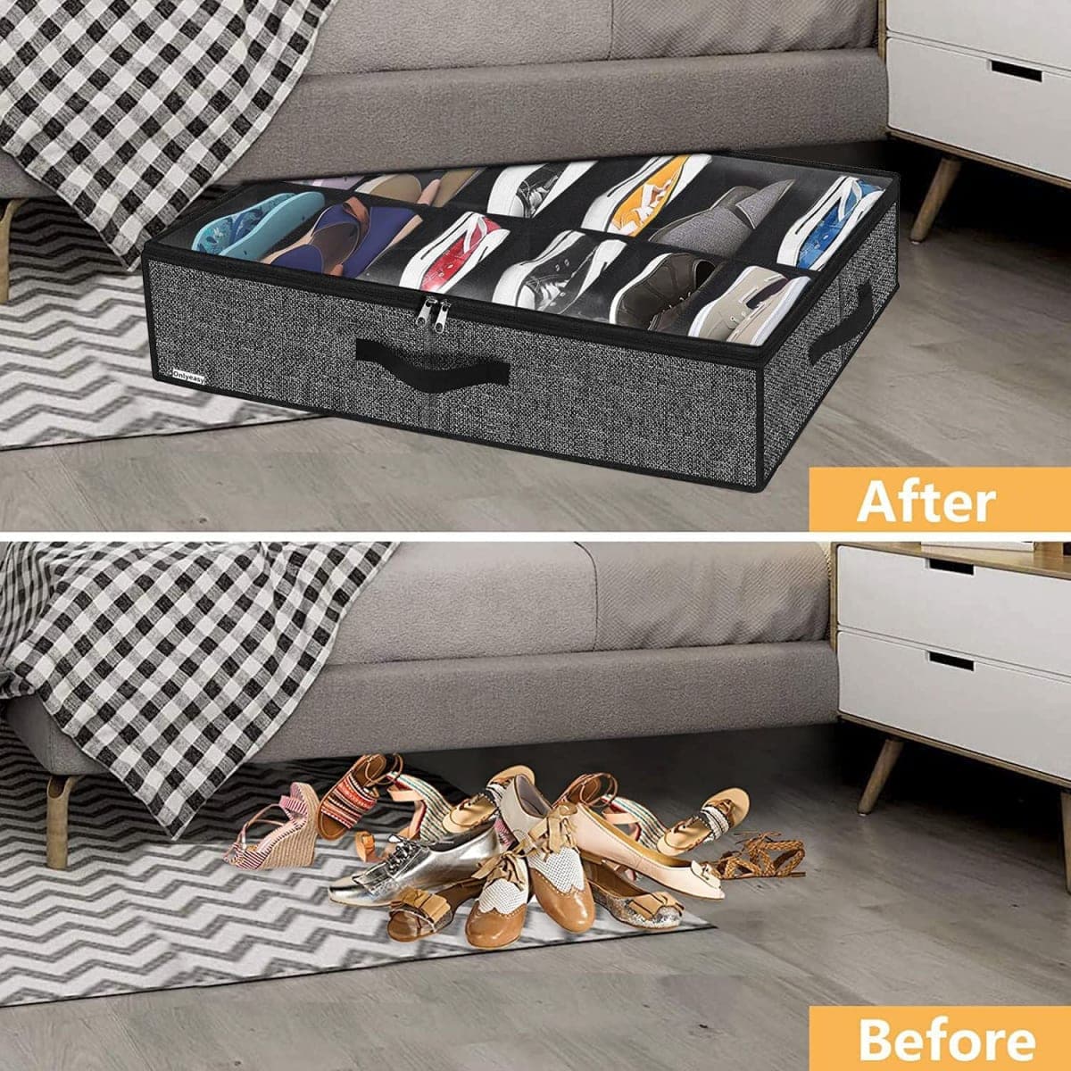 Onlyeasy Sturdy Under Bed Shoe Storage Organizer, Set of 2, Fit 12 to 24 Pairs, Underbed Shoes Closet Storage Solution with Clear Window, Breathable, L29.3 x W23.6 x H5.9, Linen-like Black, MXAUBSB2P thumbnail 3