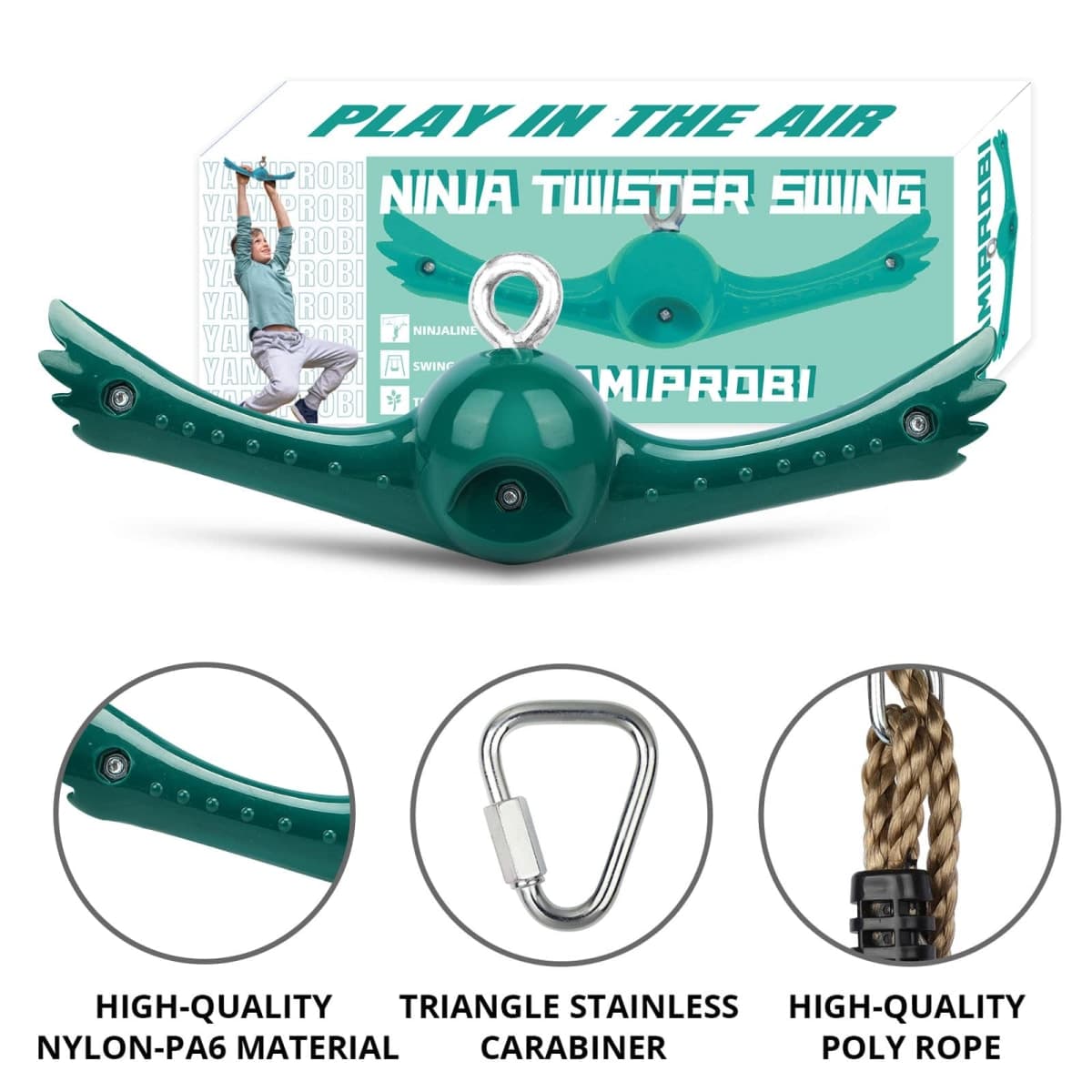 YAMIPROBI Swing Spins Set: 360° Handle Twist-Spin Flips Toy - Slackline Attachments Activate Play Powers - Accessories for Kids' Playground and Backyard Fun, Green thumbnail 4