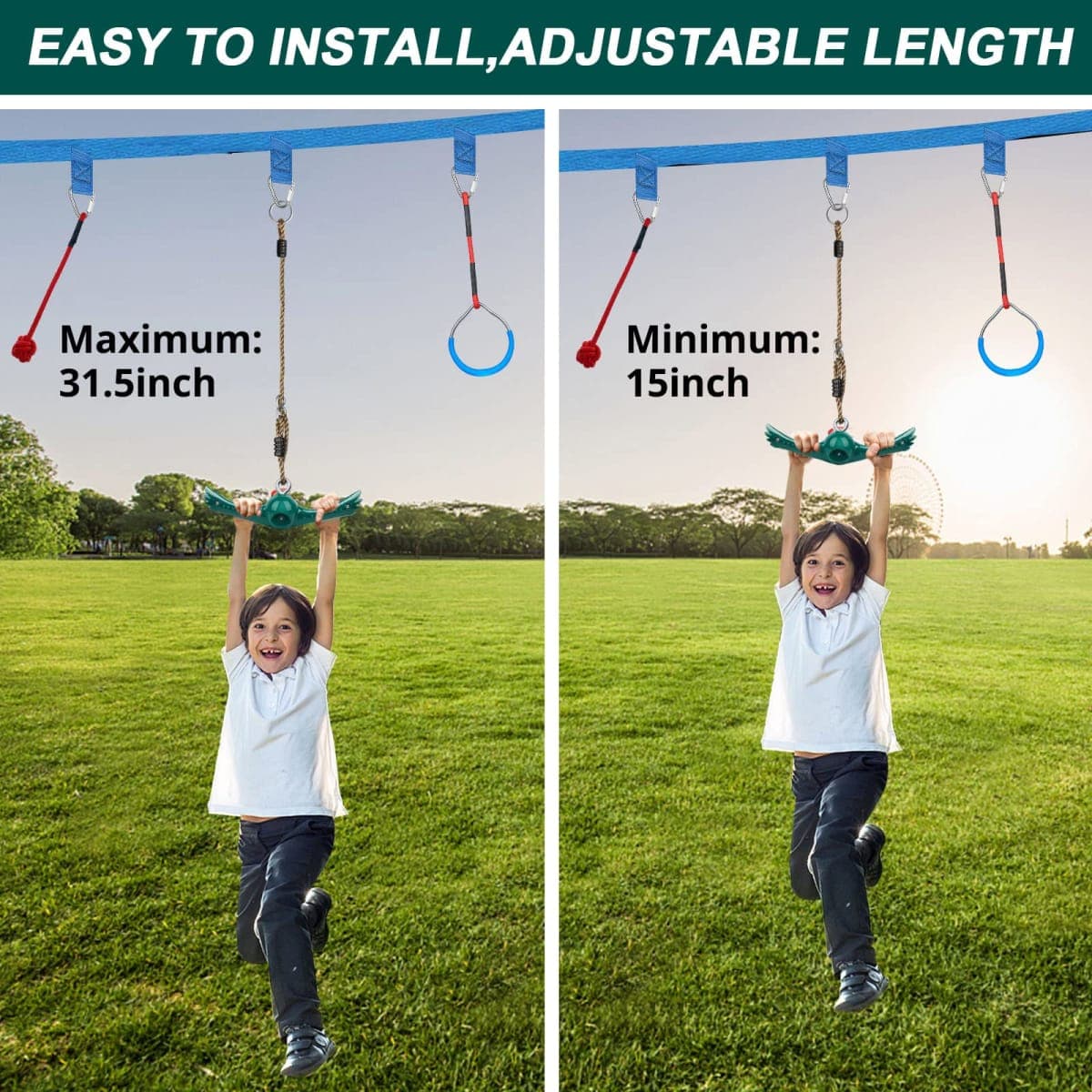 YAMIPROBI Swing Spins Set: 360° Handle Twist-Spin Flips Toy - Slackline Attachments Activate Play Powers - Accessories for Kids' Playground and Backyard Fun, Green thumbnail 5