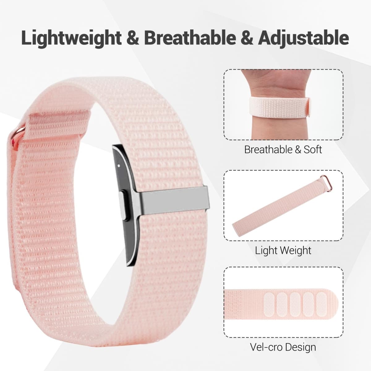 WGDJEMAX Nylon Loop Replacement Strap Compatible with Hume Health Band, Soft Breathable Adjustable Sport Wristband for Fitness Tracker, Women & Men (Pink) thumbnail 3