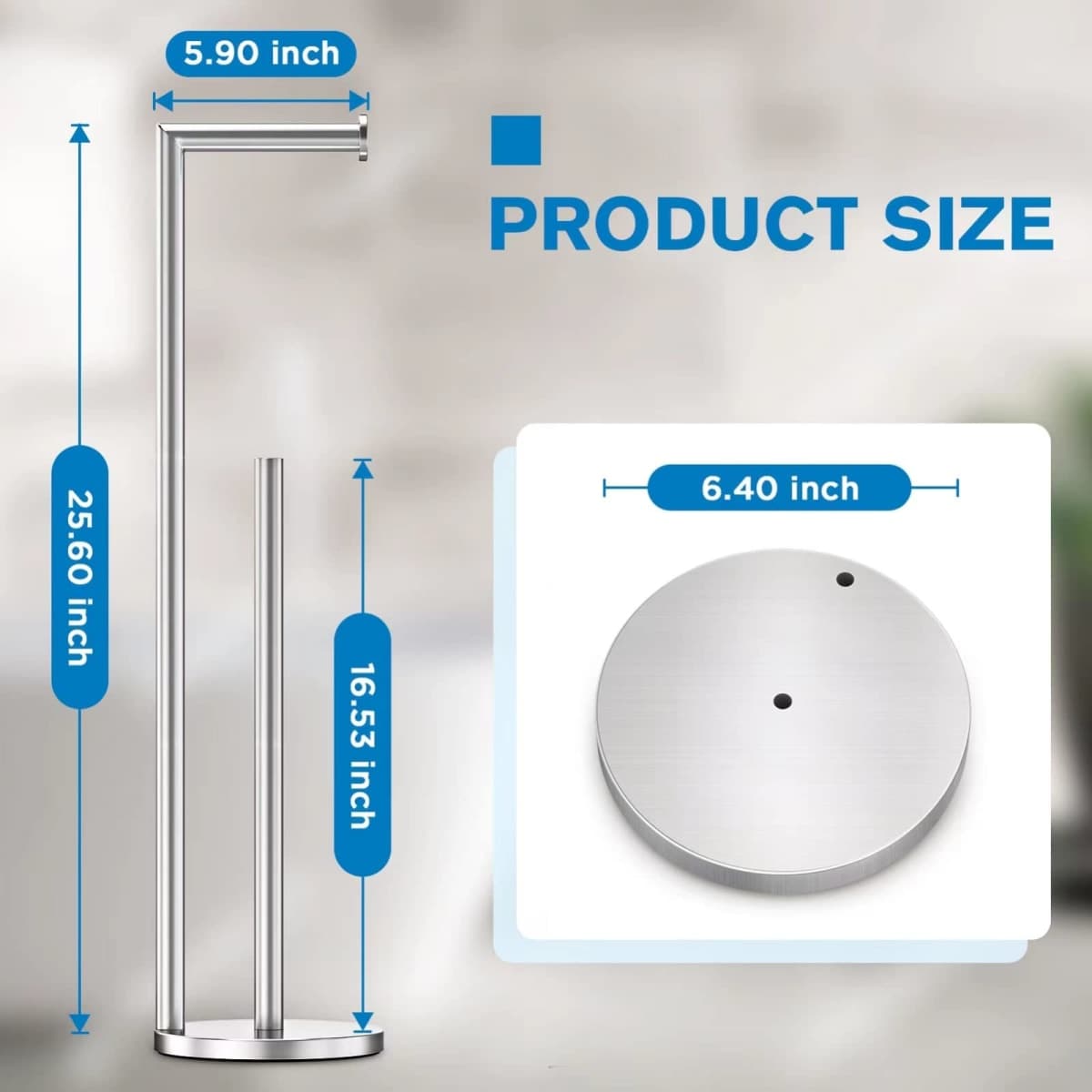 Toilet Paper Holder Stand, Toilet Paper Stand Brushed Nickel, Free Standing Toilet Paper Holder, Toilet Paper Storage by Bathth thumbnail 2