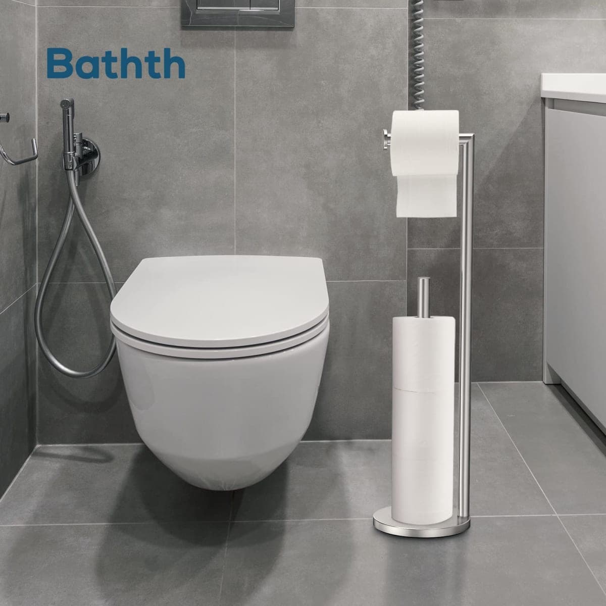 Toilet Paper Holder Stand, Toilet Paper Stand Brushed Nickel, Free Standing Toilet Paper Holder, Toilet Paper Storage by Bathth thumbnail 4