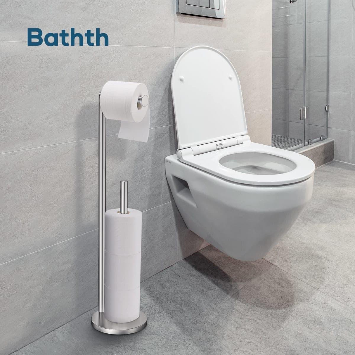 Toilet Paper Holder Stand, Toilet Paper Stand Brushed Nickel, Free Standing Toilet Paper Holder, Toilet Paper Storage by Bathth thumbnail 5
