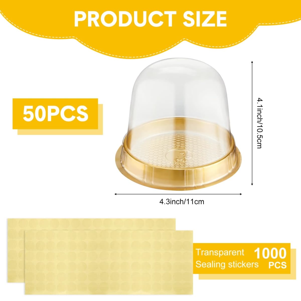 Mimorou Individual Cupcake Boxes Clear Plastic Cupcake Containers Disposable Single Holder with Lid Tall Cake Carrier 5.3 Inch Diameter 4.3 Inch Height with Stickers for Wedding(Gold,50pcs) thumbnail 2