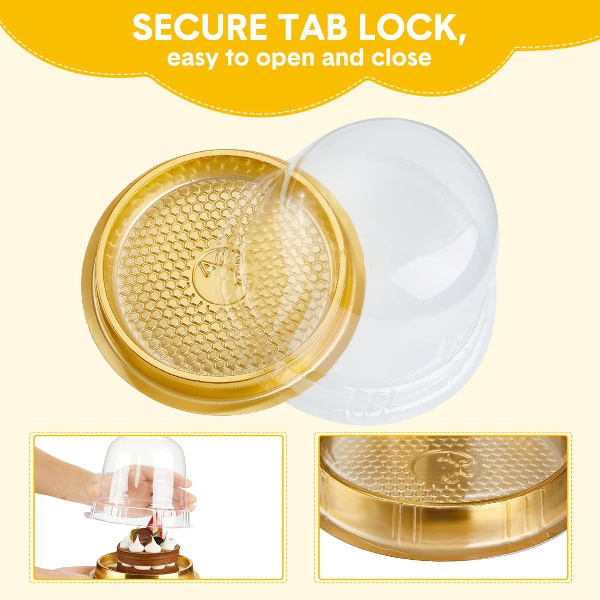 Mimorou Individual Cupcake Boxes Clear Plastic Cupcake Containers Disposable Single Holder with Lid Tall Cake Carrier 5.3 Inch Diameter 4.3 Inch Height with Stickers for Wedding(Gold,50pcs) thumbnail 3