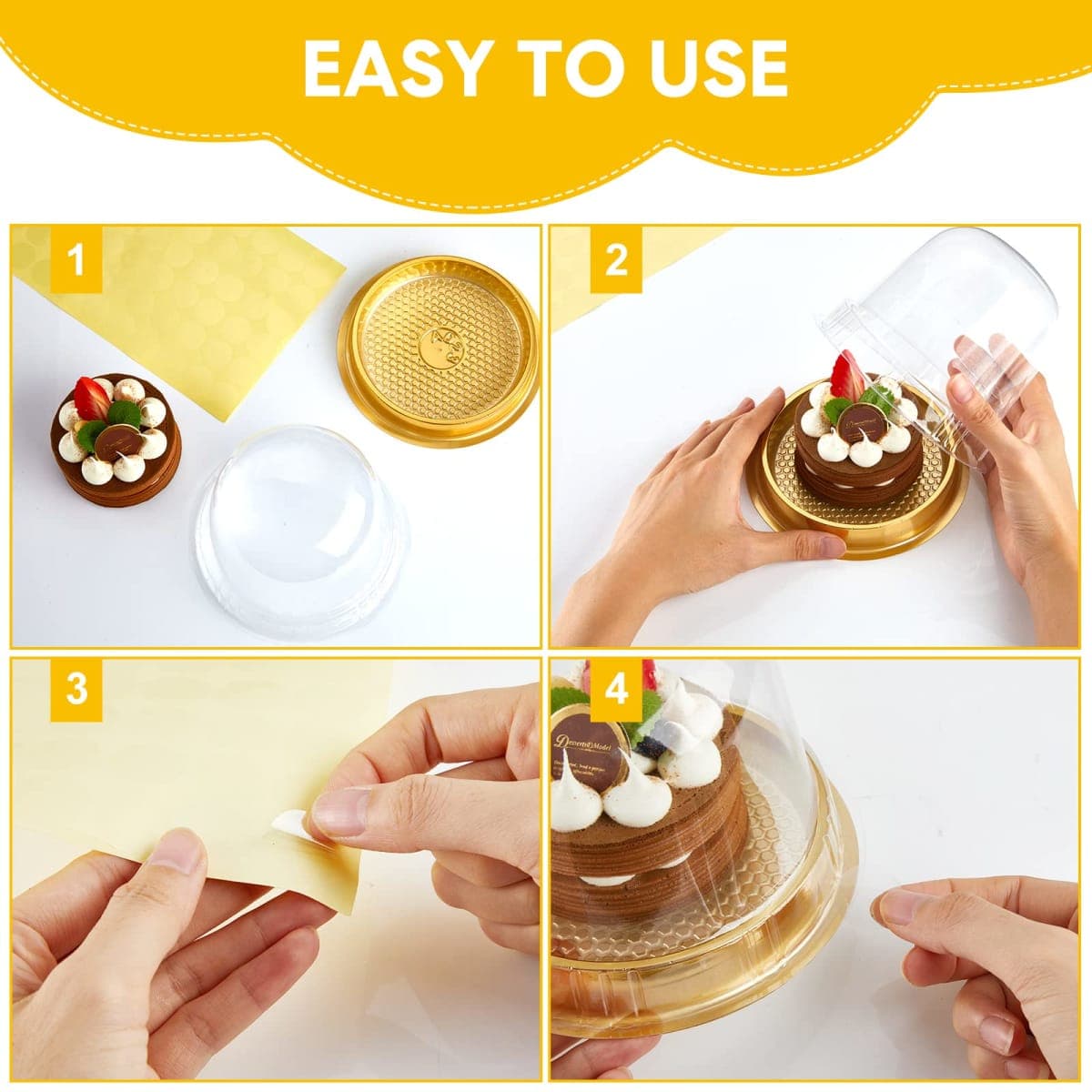 Mimorou Individual Cupcake Boxes Clear Plastic Cupcake Containers Disposable Single Holder with Lid Tall Cake Carrier 5.3 Inch Diameter 4.3 Inch Height with Stickers for Wedding(Gold,50pcs) thumbnail 4