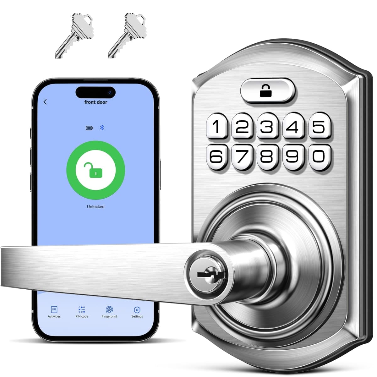 TEEHO TE019 Smart Keypad Door Lock with Handle for Front Door, Satin Nickel — image 1