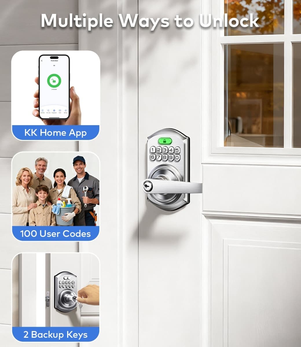 TEEHO TE019 Smart Keypad Door Lock with Handle for Front Door, Satin Nickel thumbnail 2