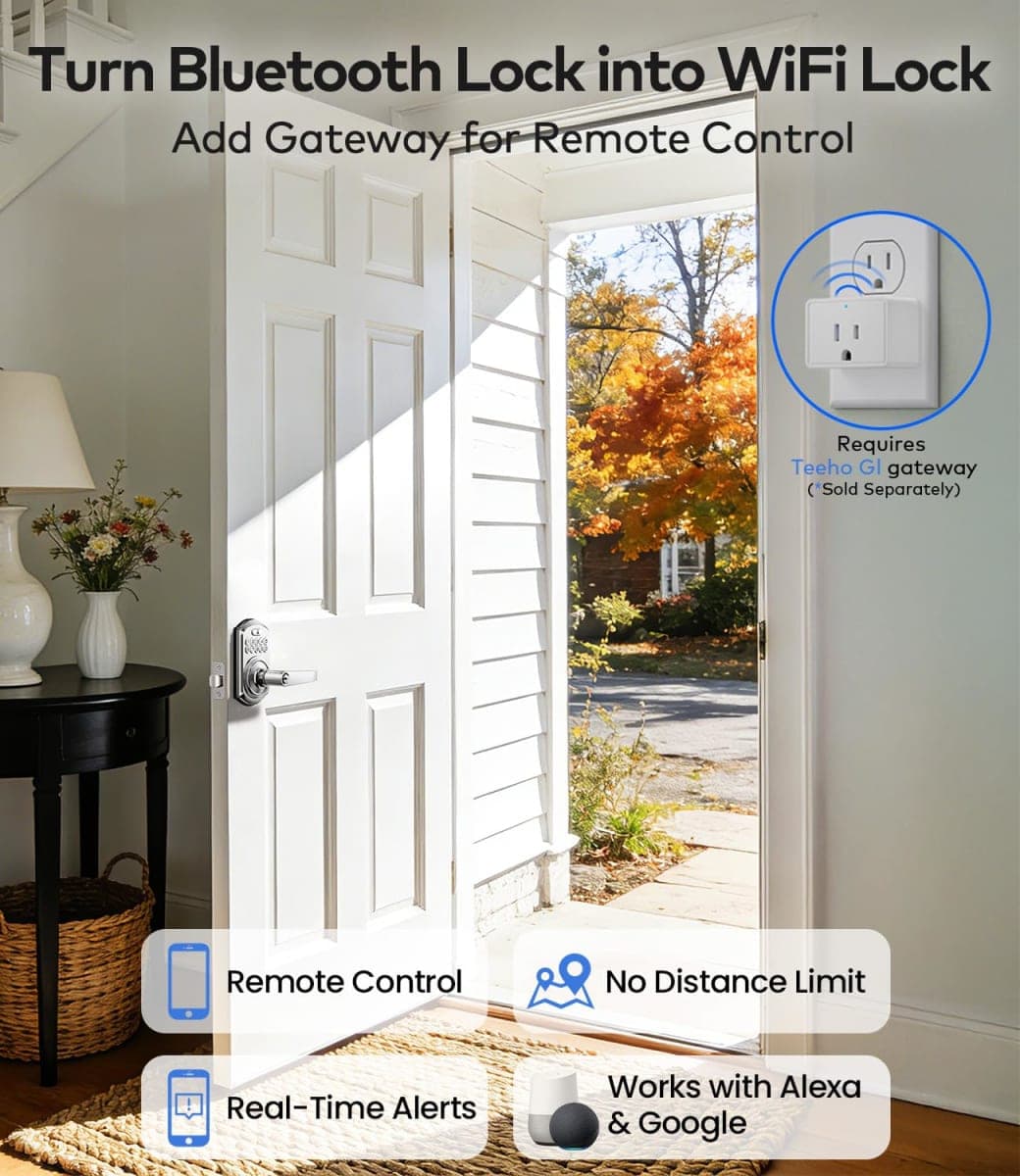 TEEHO TE019 Smart Keypad Door Lock with Handle for Front Door, Satin Nickel thumbnail 5