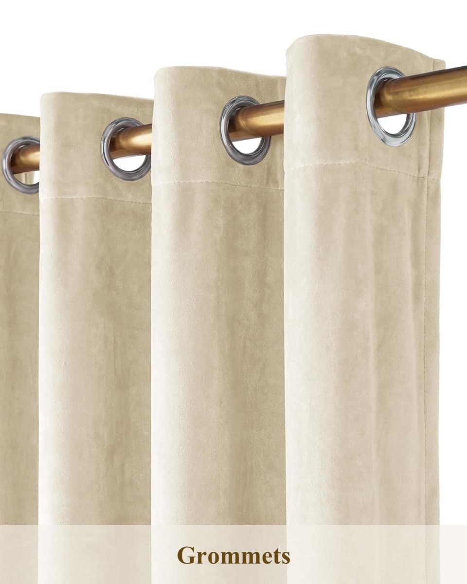 StangH Farmhouse Velvet Curtains 96 inches Long, Beige Curtains & Drapes Light Dimming for Nursery Bedroom Vertical Window Covering Panels Thermal Insulated for Laundry, W52 x L96,2 Panels thumbnail 2