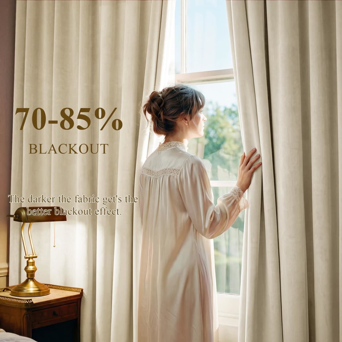 StangH Farmhouse Velvet Curtains 96 inches Long, Beige Curtains & Drapes Light Dimming for Nursery Bedroom Vertical Window Covering Panels Thermal Insulated for Laundry, W52 x L96,2 Panels thumbnail 3