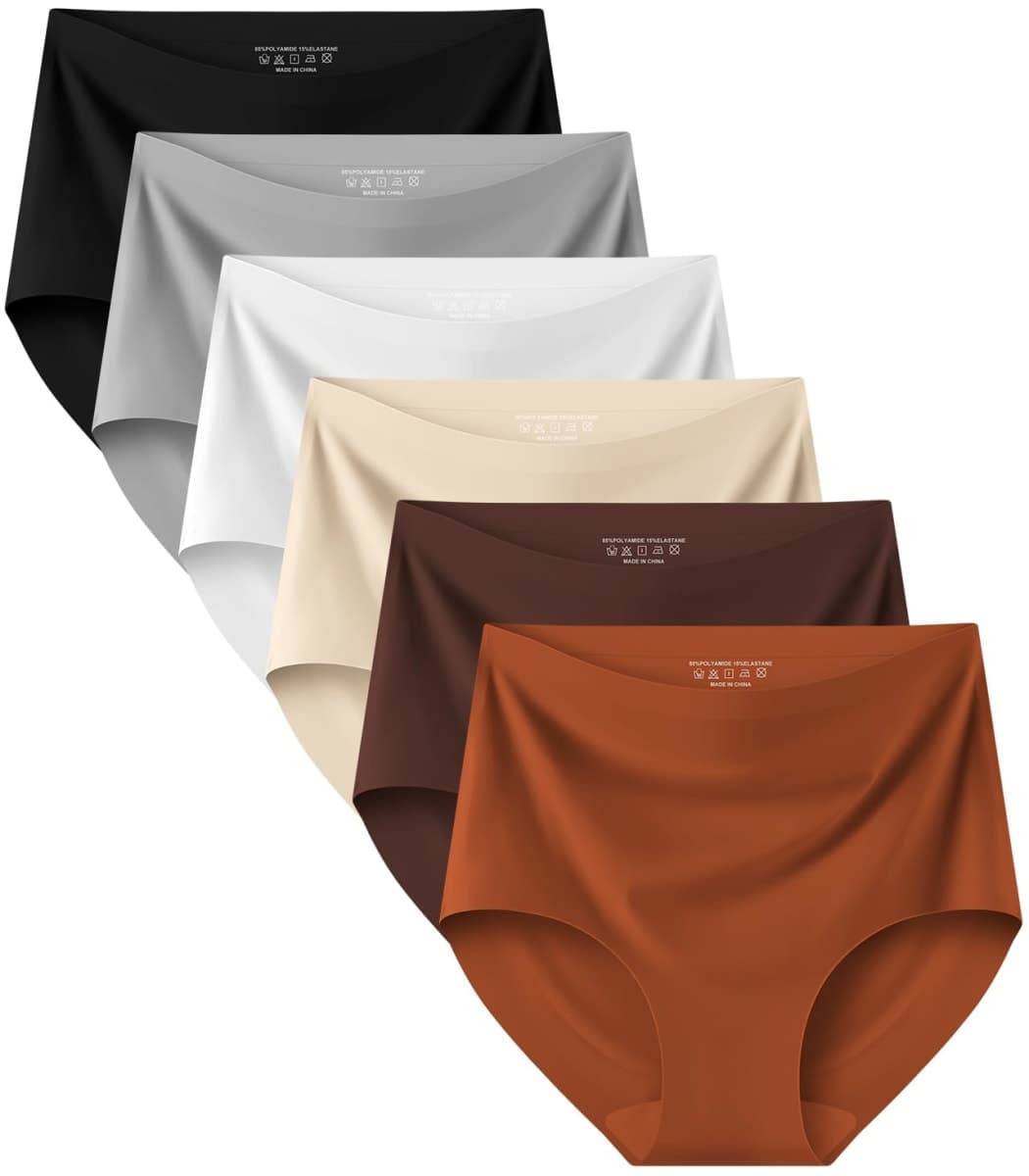 Kalapa Seamless Womens Underwear High Waisted No Show Briefs Silky Stretch Breathable Full Coverage Ladies Panties Multi Pack, Multi-1(6pack), Large — image 1