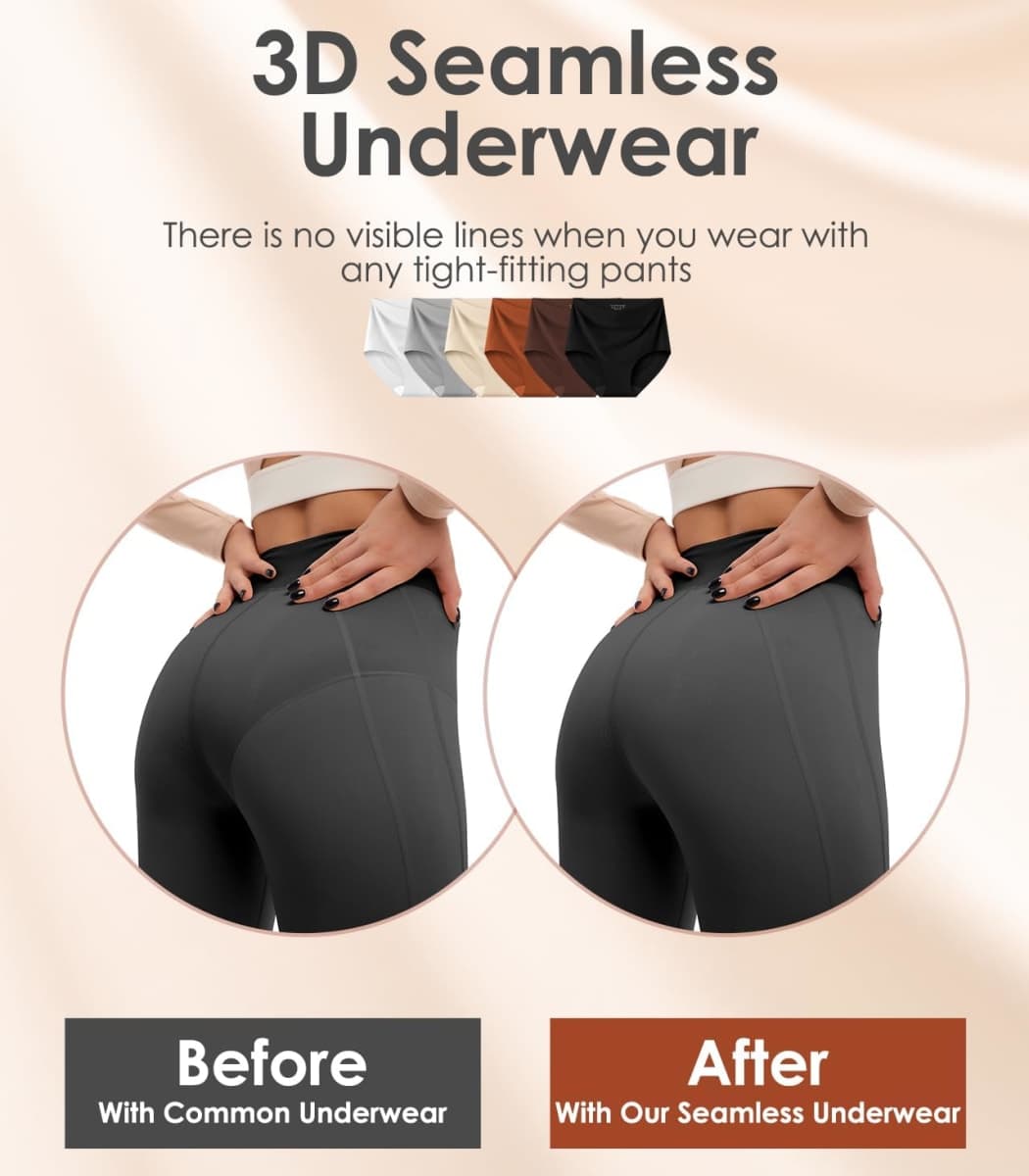 Kalapa Seamless Womens Underwear High Waisted No Show Briefs Silky Stretch Breathable Full Coverage Ladies Panties Multi Pack, Multi-1(6pack), Large thumbnail 2
