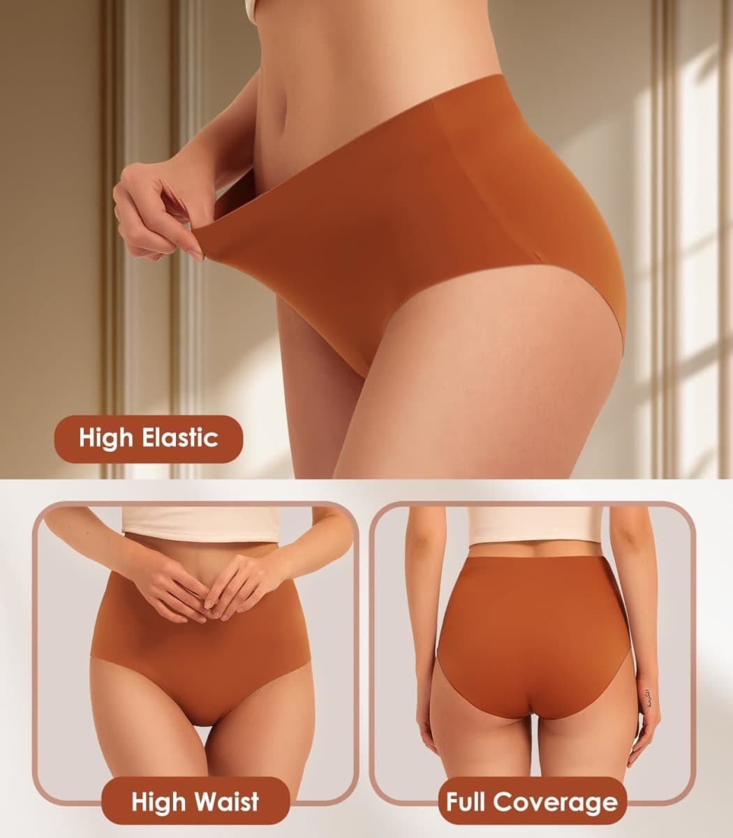 Kalapa Seamless Womens Underwear High Waisted No Show Briefs Silky Stretch Breathable Full Coverage Ladies Panties Multi Pack, Multi-1(6pack), Large thumbnail 5