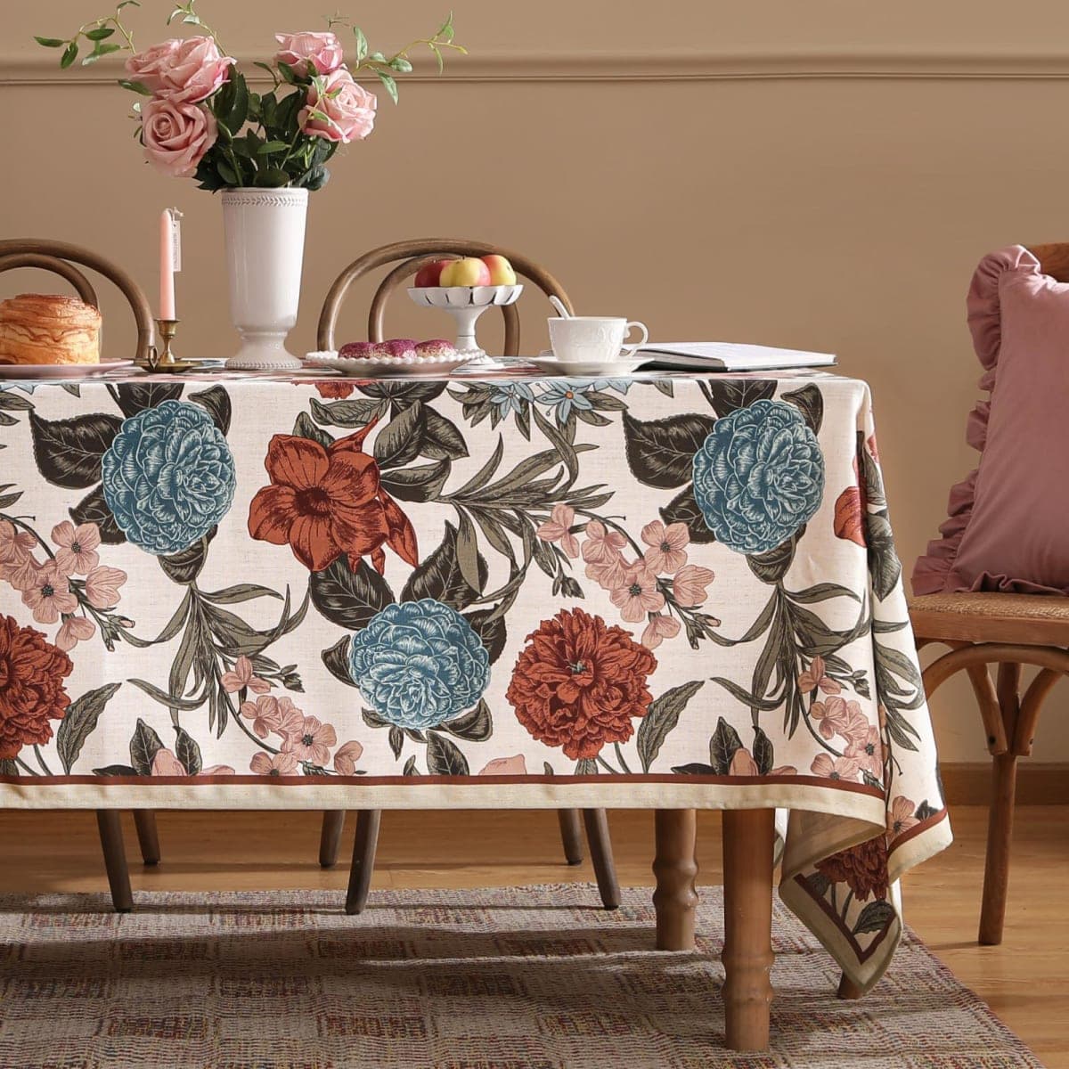 bilin gaier Designer Linen Rectangular Tablecloth,94"x63"-Burgundyred thumbnail 2