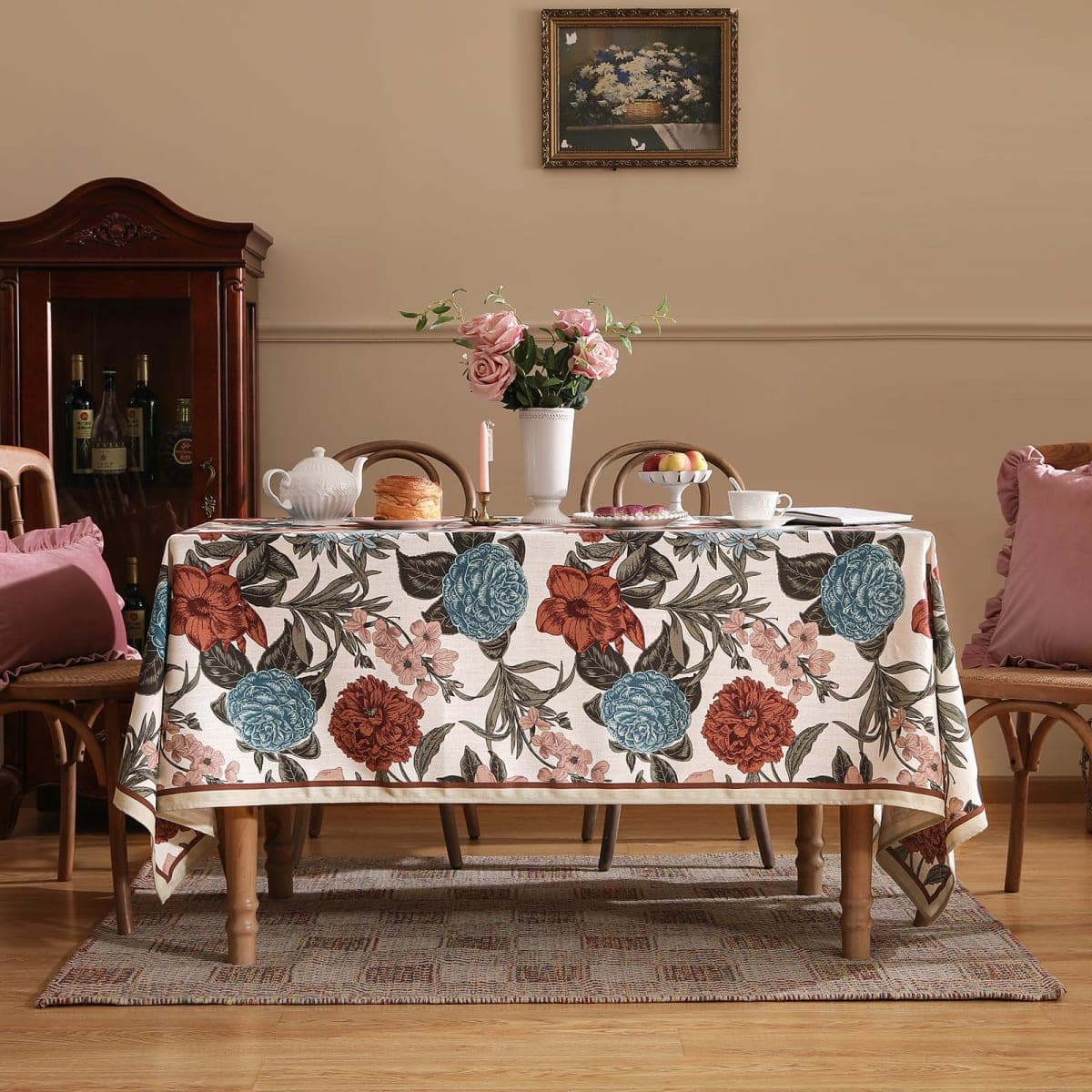 bilin gaier Designer Linen Rectangular Tablecloth,94"x63"-Burgundyred thumbnail 3