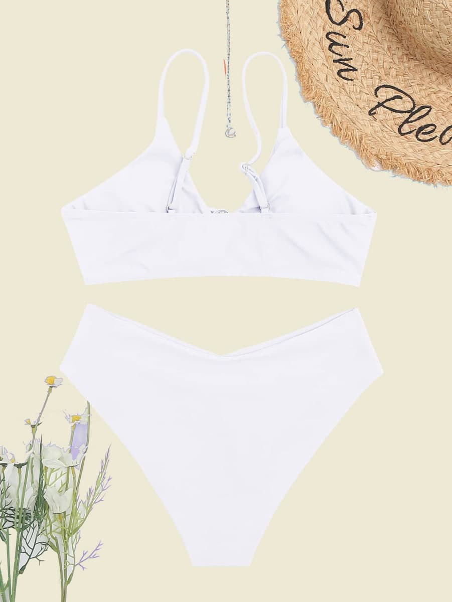 SherryDC Women's 2 Piece Swimsuit V Cut Bikini Lace Up High Cut Bathing Suit, White, X-Large thumbnail 4
