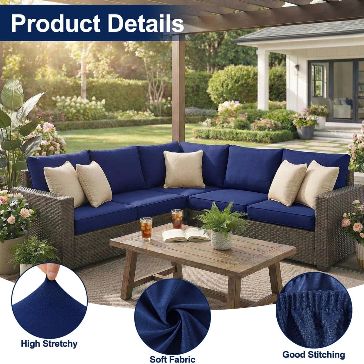 Smiry Waterproof Patio Cushion Covers, Stretch Outdoor Furniture Covers thumbnail 5