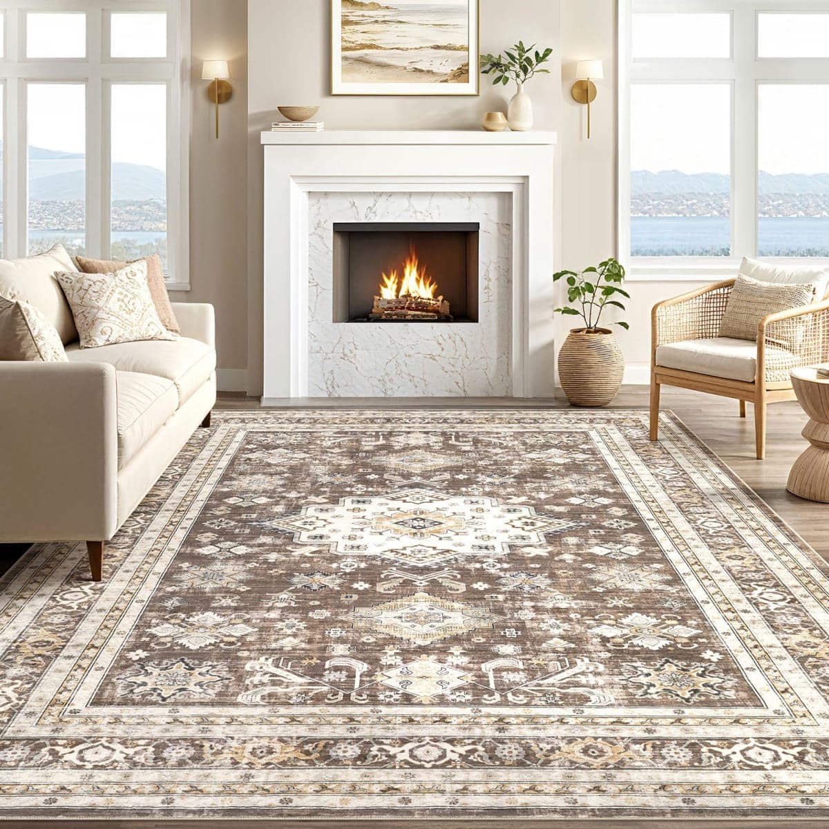 cotiled 6x9 Area Rug for Living Room, Washable, Traditional, Dark Brown thumbnail 5