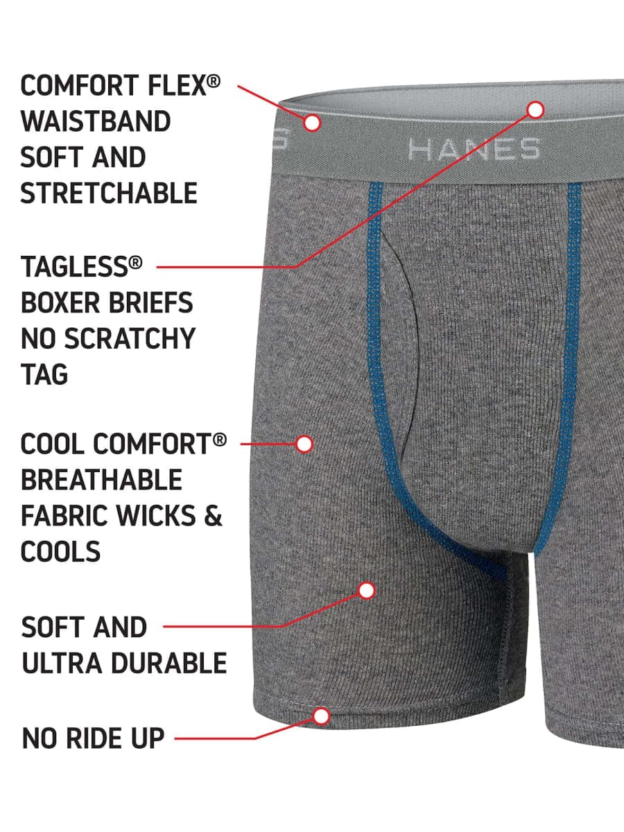 Hanes Boys' and Toddler Underwear, Comfort Flex Waistband Boxer Briefs, Multiple Packs Available, Solids/Prints Assorted - 10 Pack, Small thumbnail 3