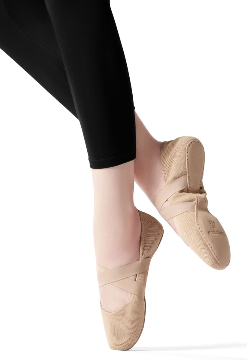 SANGEESON Ballet Shoes for Women(Leather Full Sole, Arch Support, Breathable), Yoga Socks for Men, Jazz Shoes, Dance Shoes Women for Beginner, Khaki-x, 8-8.5 thumbnail 2