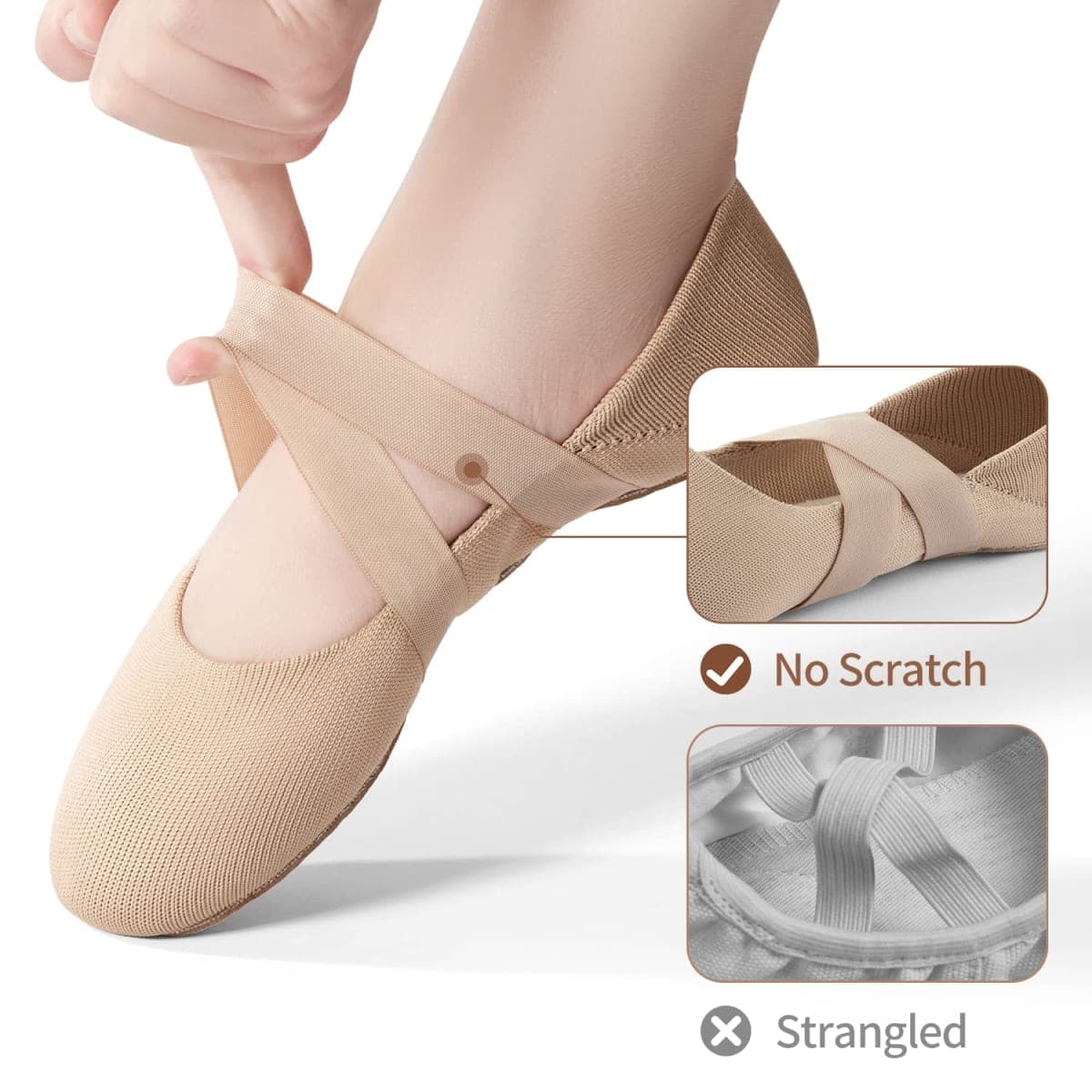 SANGEESON Ballet Shoes for Women(Leather Full Sole, Arch Support, Breathable), Yoga Socks for Men, Jazz Shoes, Dance Shoes Women for Beginner, Khaki-x, 8-8.5 thumbnail 5