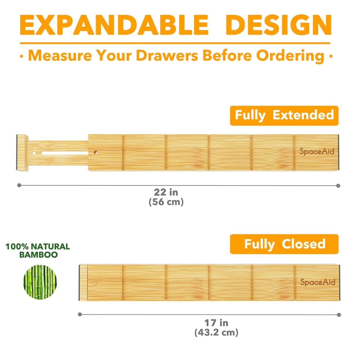 SpaceAid Bamboo Drawer Dividers with Inserts and Labels, Kitchen Cabinet Adjustable Drawer Organizers, Expandable Organization for Home, Office, Dressers, 4 Dividers with 9 Inserts (17-22 in) thumbnail 5