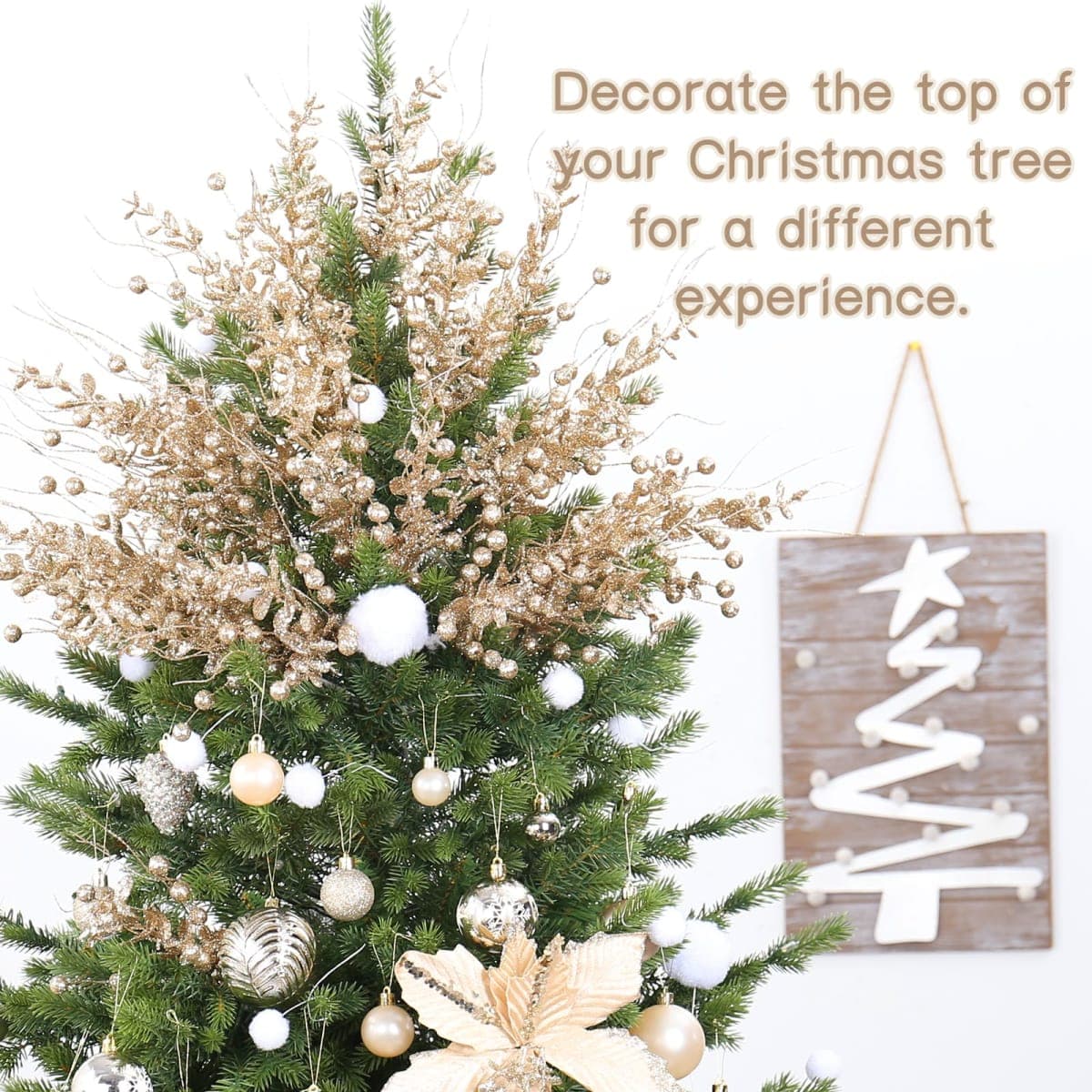 SY Super Bang Christmas Tree Decorations, 24 Pack Champagne Christmas Artificial Glitter Berry Stems Ornaments Branches Picks, for Xmas Tree Vase Filler Home Holiday Decor. thumbnail 5