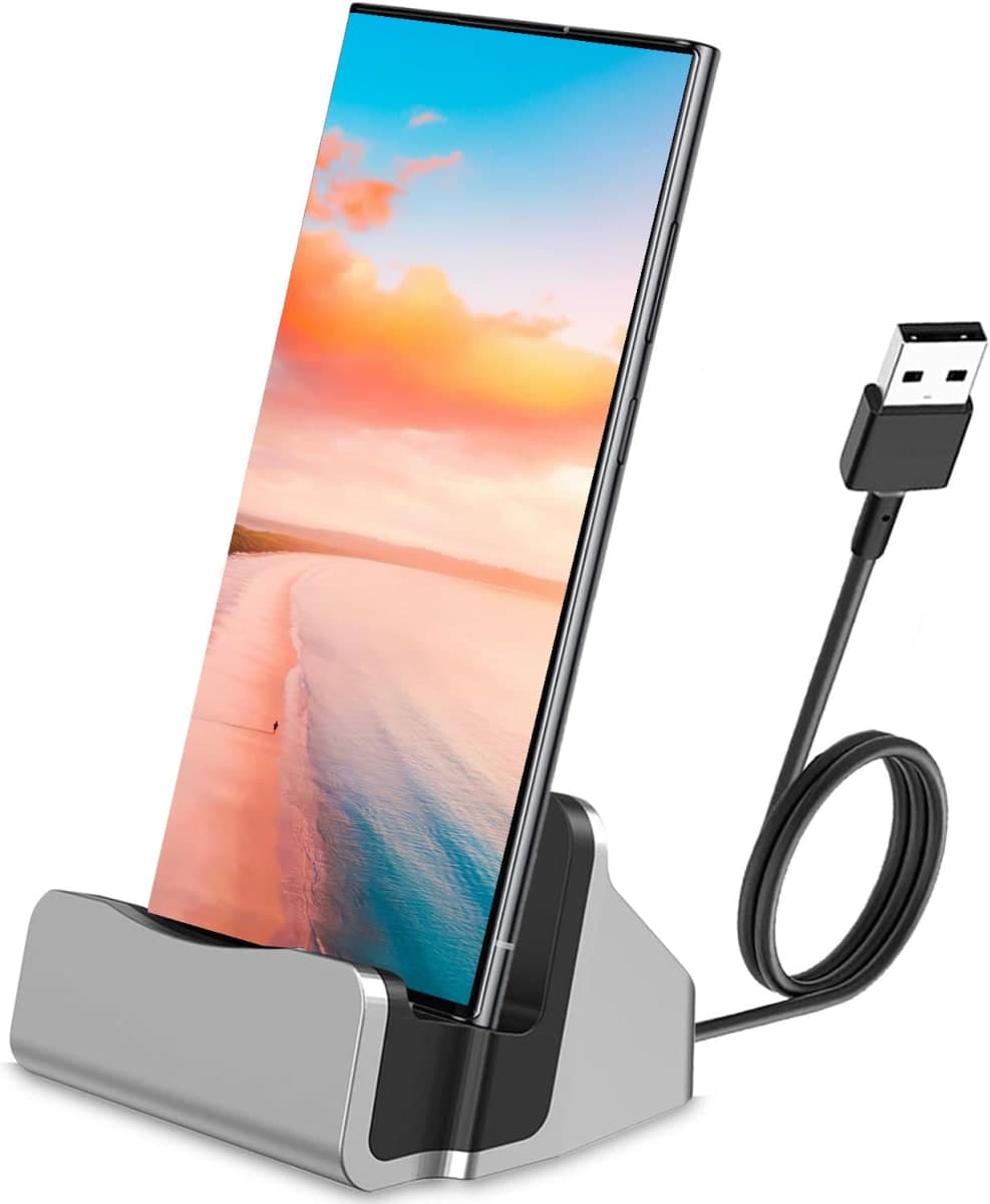 Type-C Charger Dock, BENACES Non-Slip Vertical Silver USB-C Charging Dock Stand Cradle for iPhone15 Series, Samsung Galaxy S8, Note8, LG G5 G6 V20, HTC 10, and Other Type C Devices thumbnail 2