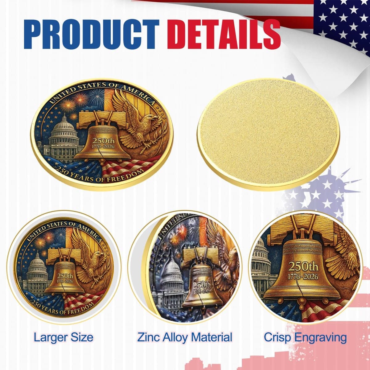 Highergo 20 Pcs 250th Anniversary Commemorative Coins Eagle,Style 2 thumbnail 2
