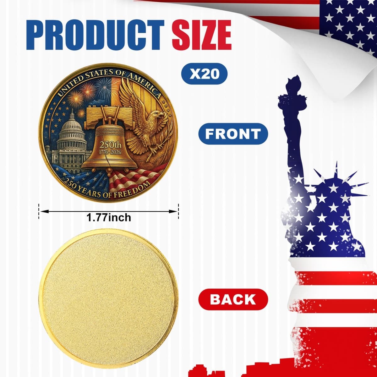 Highergo 20 Pcs 250th Anniversary Commemorative Coins Eagle,Style 2 thumbnail 3