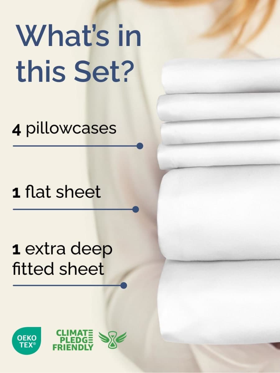 Extra Deep King Sheet Set - 6 Piece Breathable and Cooling Sheets - White thumbnail 2