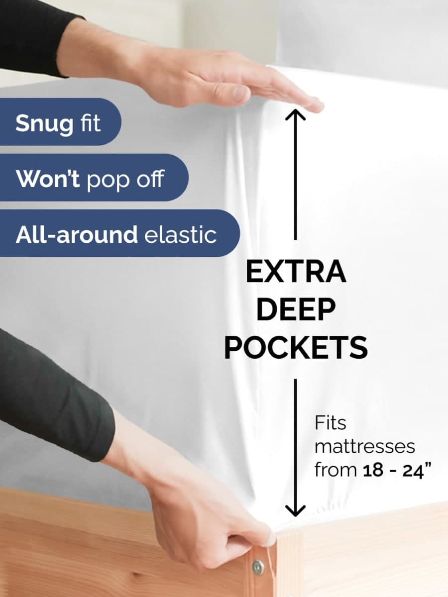 Extra Deep King Sheet Set - 6 Piece Breathable and Cooling Sheets - White thumbnail 3