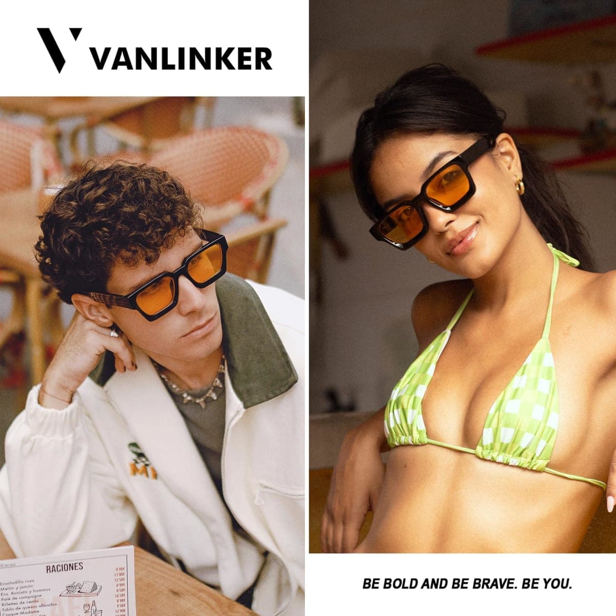 VANLINKER Thick Square Sunglasses for Men Women Retro Chunky Rectangle Shades UV400 Protection VL9731, 2pcs - Balck + Black / Yellow, Medium thumbnail 2