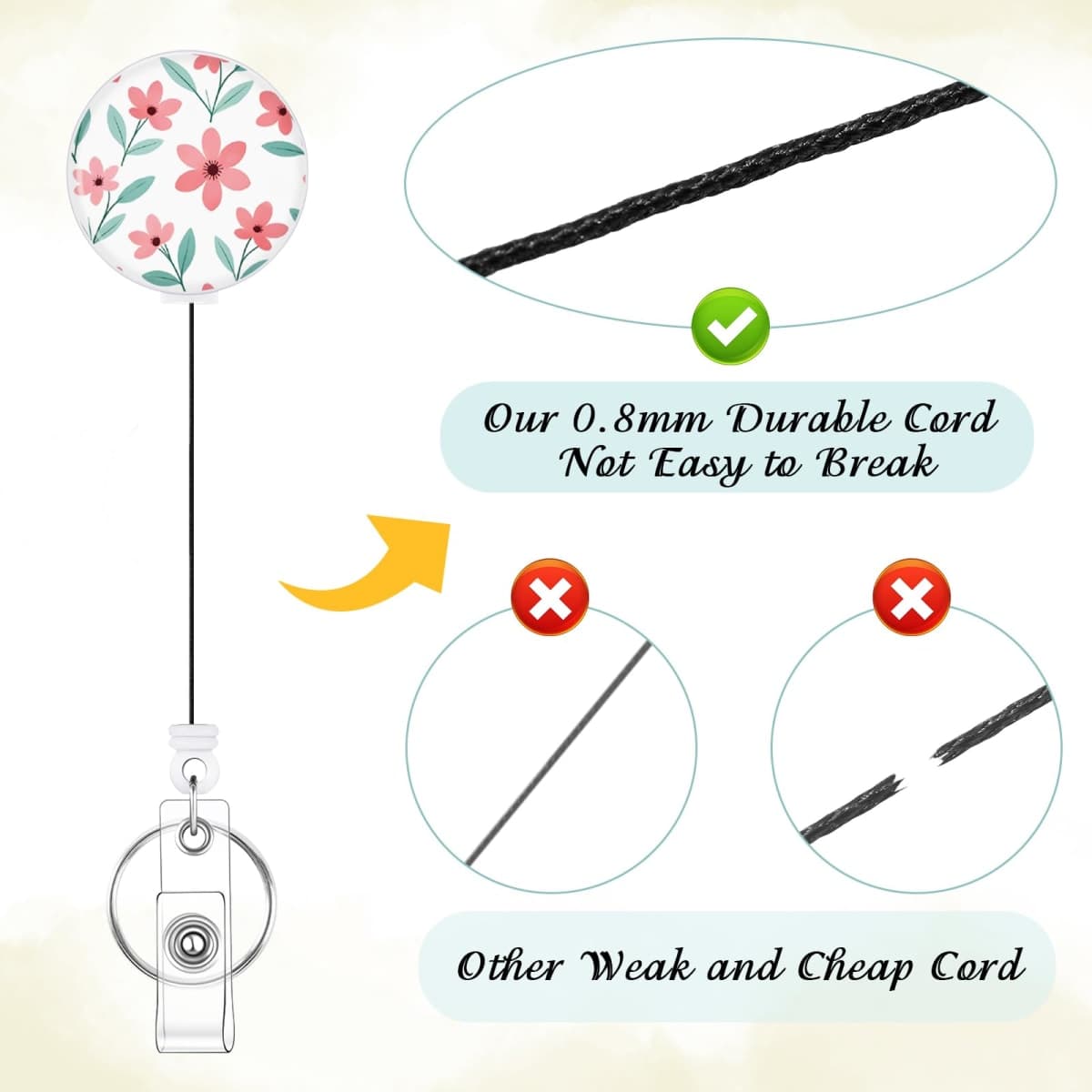 BESARME 3 Pack Badge Reels Retractable Badge Clip with Key Ring Retractable Badge Holders for Office Worker Teacher Nurse Student（Flower） thumbnail 4