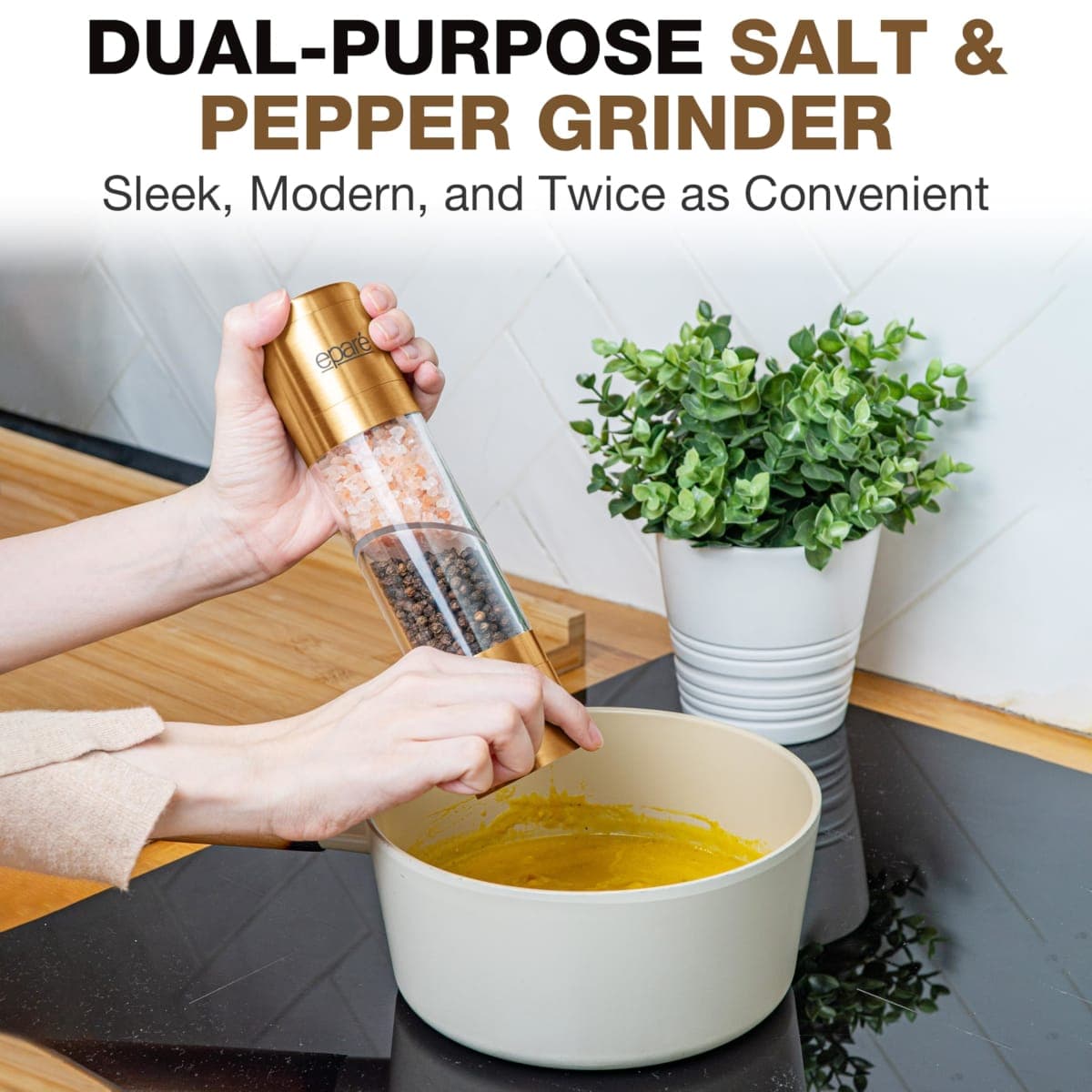 Eparé 2 in 1 Gold Salt and Pepper Grinder Combo - Brass Dual Peppermill thumbnail 2