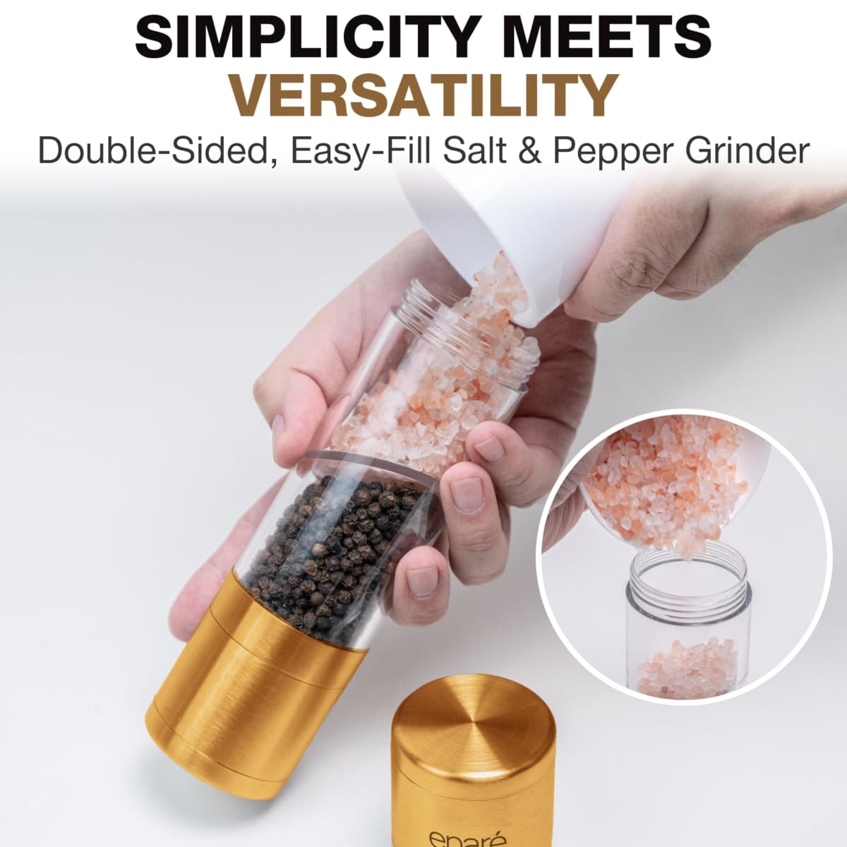 Eparé 2 in 1 Gold Salt and Pepper Grinder Combo - Brass Dual Peppermill thumbnail 5